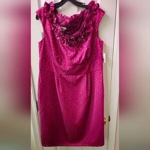 NWT - London Times Elegant Plum Color Jacquard Dress - Size 14W